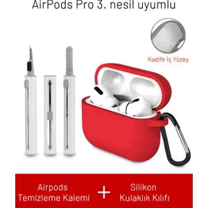 Airpods Pro 3. Nesil Uyumlu Içi Kadife Askı Aparatlı Darbelere Dayanıklı Silikon Kılıf ve Elektronik Temizleme Kalemi