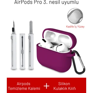 Airpods Pro 3. Nesil Uyumlu Içi Kadife Askı Aparatlı Darbelere Dayanıklı Silikon Kılıf ve Elektronik Temizleme Kalemi
