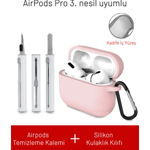 Airpods Pro 3. Nesil Uyumlu Içi Kadife Askı Aparatlı Darbelere Dayanıklı Silikon Kılıf ve Elektronik Temizleme Kalemi