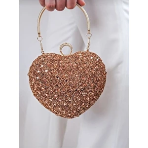Kadın Abiye  Kalpli Taşlı Abiye Çantası