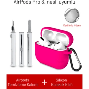 Airpods Pro 3. Nesil Uyumlu Içi Kadife Askı Aparatlı Darbelere Dayanıklı Silikon Kılıf ve Elektronik Temizleme Kalemi