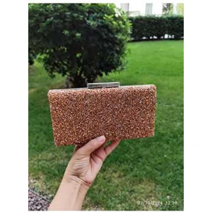 Taşlı Bakır Renk Kutu Model Abiye Çanta