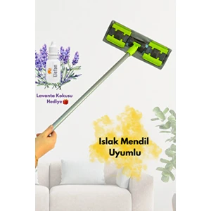 Yeşil Mandallı Kıskaçlı Mikrofiber Istediğin Bezi Tak Yer Duvar Cam Silme Mop - Islak Mendil Uyumlu