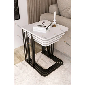 Usta Mekan Orkide Tekerlekli 4 Lü Zigon Sehpa Modern Tasarım MDF Siyah ve Parlak Beyaz