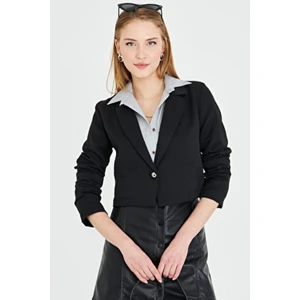 Kadın Siyah Tek Düğmeli Crop Ceket ARM-23Y001064