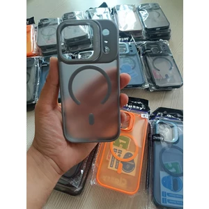 iPhone 17PROMAX Magsafe Destekli Mat Şeffaf Silikon Kılıf + Lens Hediyeli + Stand Fonksiyonlu