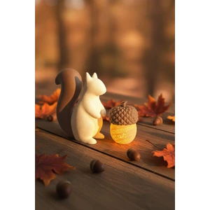 Sevimli Sincap ve Meşe Palamudu Biblo Seti Işıklı, 2li Dekoratif Tealight Süs Bioplastik 14CM-8CM