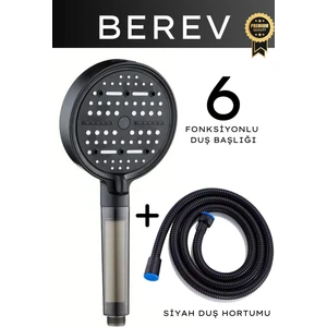 6 Fonksiyonlu Filtreli Duş Başlığı 150 cm Siyah Duş Hortumu Su Tasarruflu Basınçlı Kireç Klor Önleyici