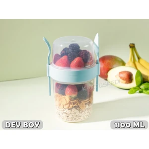 Dev Boy Kaşıklı Çatallı Ara Öğün Bardağı - Yemek Saklama Kabı 1100 ml Turkuaz