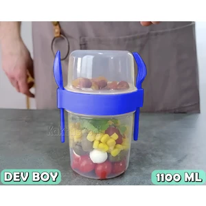 Dev Boy Kaşık ve Çatallı Yoğurt Kabı - Yemek Öğün Taşıma ve Saklama Kabı 1100 ml Lacivert