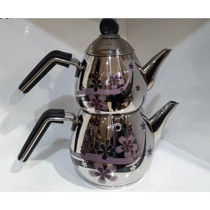 Damla Papatya Mini Boy Çelik Çaydanlık Takımı-Siyah