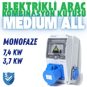Elektrikli Araç Kombinasyon Kutusu, Tesla Blue Adaptöre Uyumlu, ''medium All'' 3X32A + 1X16A, V i k o/P a n a s o n i c