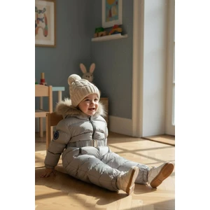 HC Kids Wear Bebek Kozmonot Tulum Kürk Kapşonlu Gri