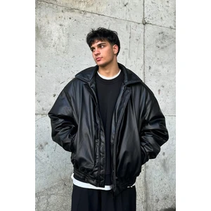 Oversize Vintage Erkek Siyah Deri Ceket