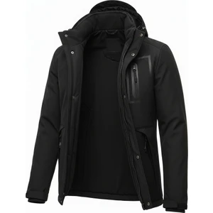 Mero Life Outdoor Kapüşonlu Su ve Rüzgar Geçirmez Kapitone Içi Kürklü Elyaf Dolgulu Şişme Siyah Softshell Mont