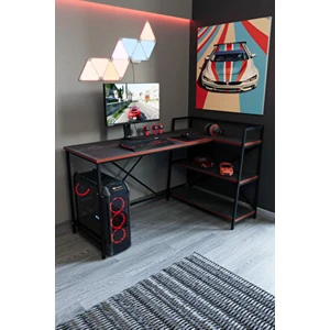 Siyah Raflı Çift Yöne Uygun Oyuncu Masası, Bilgisayar Masası, Gamer Masası, Gaming Masa, L Masa