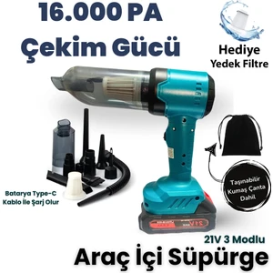 Yeni Araç Içi Süpürge 2 In 1 16000PA 3 Kademeli Vakumlu Üflemeli Araç Süpergesi PRO HL-126