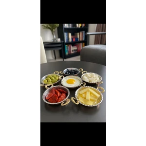 6'lı Kulplu Bakır Çerezlik-Kahvaltılık-Reçellik-Sunumluk Set (11 cm x 2,3 Cm)