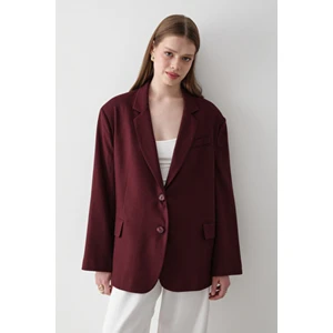 Kadın Düğme Detaylı Oversize Blazer Ceket BORDO