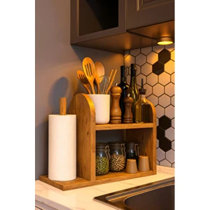 Kağıt Havluluklu Mutfak Rafı – Tezgah Üstü Düzenleyici ve Peçetelik