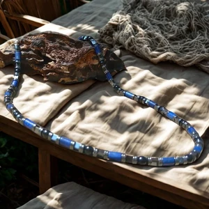 Ayre Style Lapis Lazuli Doğal Taşı Erkek Uzun Kolye (51 Cm) -Lapis Lazuli Hematit Güç ve Denge Kolyesi