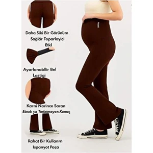 Ispanyol Paça Ayarlanabilir Yüksek Bel Esnek Toparlayıcı ve Sıkılaştırıcı Hamile Tayt Kahverengi