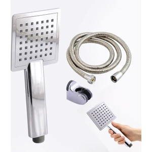 Slim Mafsallı Duş Seti 3 Parça Tek Fonksiyon Krom Gümüş El Duşu Hortumu Tutacağıyla Lüks Banyo Takım