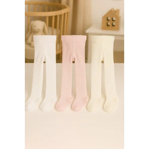 3'lü Kız Bebek & Çocuk Pamuklu Külotlu Çorap Renkli Desenli