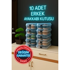 10 Adet Erkek Şeffaf Ayakkabı Kutusu, Ayakkabı Düzenleyici, Saklama Kutusu