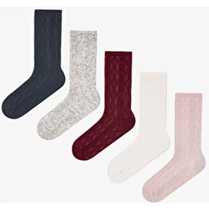 5 Çift Pamuklu Kendinden Desenli Soket Çorap