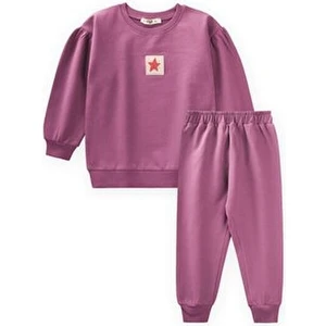 Etiket Detaylı Sweatshirt Takım 1-7 Yaş Fuşya