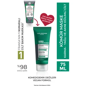 Yves Rocher Arındırıcı Siyah Nokta Karşıtı Kömür Maske-Süksinik Asit-Sebo Active Clear Botanik Kompleks-75ml