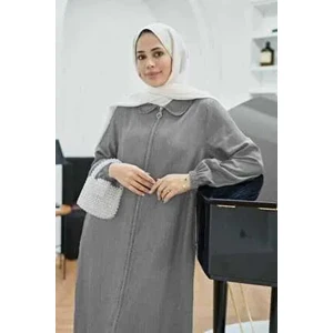 6644- Yakalı Fermuarlı Kap Gri