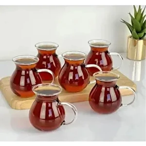 6 Lı Keyfi Ala Cam Çay Bardağı 200 ml Ateşe Temas Edebilir