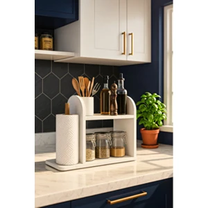 Kağıt Havluluklu Mutfak Rafı – Tezgah Üstü Düzenleyici ve Peçetelik