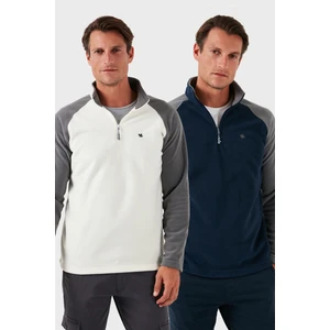 Slim Fit Yarım Fermuarlı Soğuk Geçirmez Şardonlu 2'li Paket Polar Erkek POLAR 5906055S2