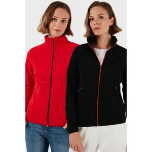 Slim Fit Anti-Pilling Tüylenme Yapmayan Fermuarlı 2'li Paket Polar Hırka Bayan Hırka 5907012S2