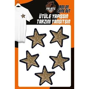 Ütü ile Yapışan Dokuma Arma Seti Patch Yama Altın Simli Saçaklı Yıldız Modeli (5 Adet)