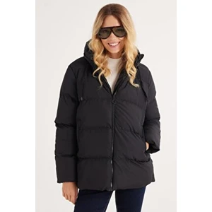 Kadın Relax Fit Rahat Kesim Su Geçirmez Kapüşonlu Siyah Mont