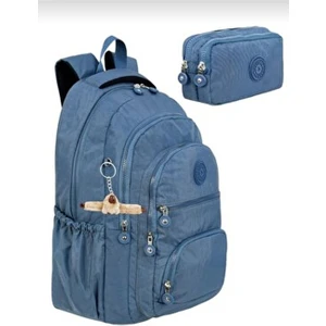 2'li Set Lüx Krinkıl Kumaş Lise ve Ortaokul Sırt Çantası Maymun Anahtarlık Hediyeli