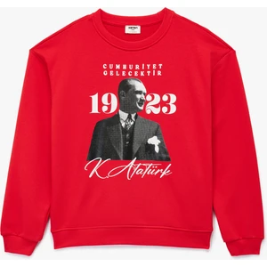 Atatürk Baskılı Uzun Kollu Bisiklet Yaka Sweatshirt