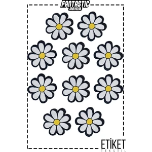 10'lu Paket Ütü ile Yapışan Dokuma Arma Patch Yama Beyaz Papatya Modeli