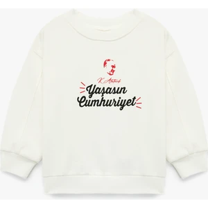 Atatürk ve Cumhuriyet Baskılı Uzun Kollu Bisiklet Yaka Pamuklu Sweatshirt