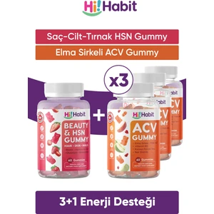 Acv Elma Sirkeli Gummy 3 Adet - Hsn 1 Adet Saç, Cilt ve Tırnak Gummy 1 Adet Vegan Takviye Edici Gıda