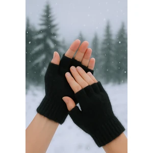 Siyah Peluş Kışlık Kesik Parmak Eldiven (Standart)