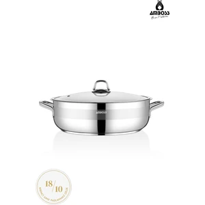 Saphire Paslanmaz Çelik 34 cm Cam Kapaklı Basık Tencere