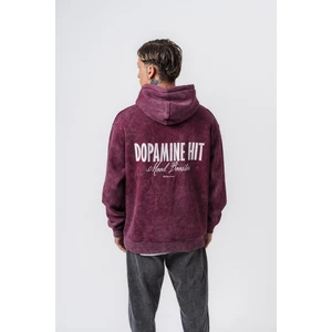 Erkek Dopamine Hit Baskılı Kapüşonlu Oversize Hoodie Vişne