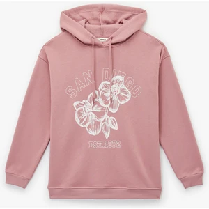 Kapüşonlu Çiçek Baskılı Oversize Sweatshirt