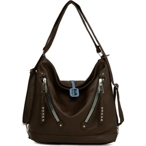 Kahverengi Yumuşak Dokulu Çift Çapraz Fermuarlı Askılı ve Sırt Salaş Çanta