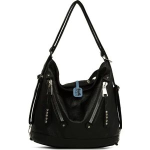 Siyah Yumuşak Dokulu Çift Çapraz Fermuarlı Askılı ve Sırt Salaş Çanta